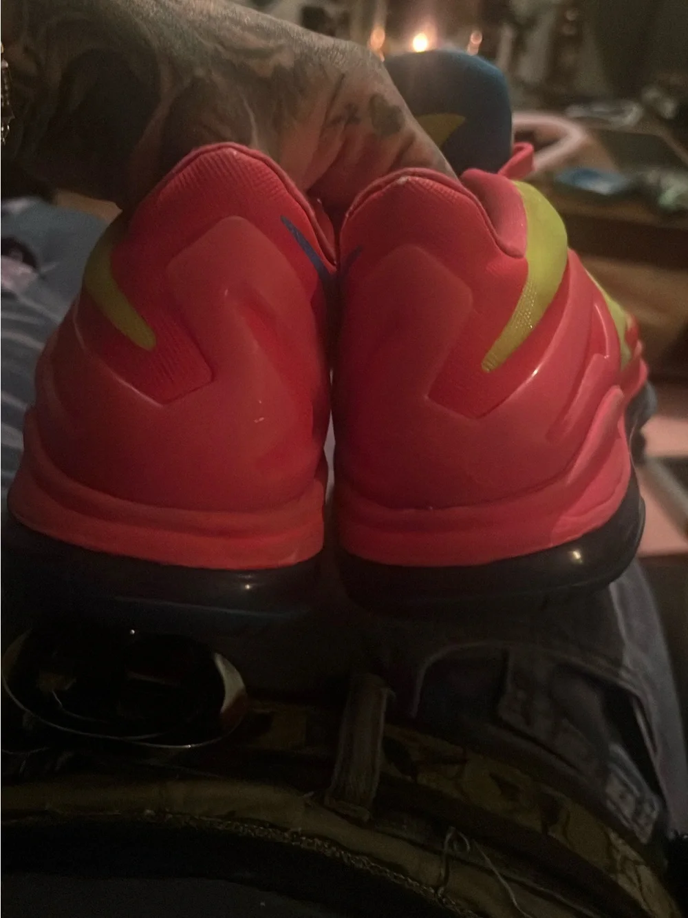 Kids Bright Yellow & Pink Athletic Sneakers with Blue Accent